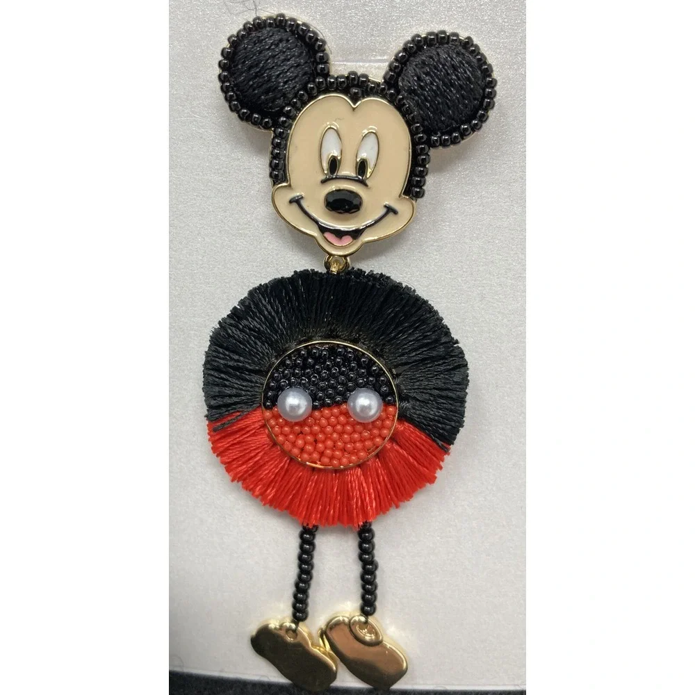Disney X Baublebar Mickey Raffia Dangle Statement Earrings NWT Black‎ + Red